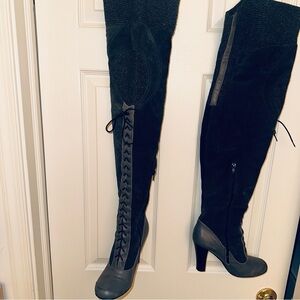 Sam Edelman - Women's Over-the-Knee Lace-Up Heeled Boots in Black.